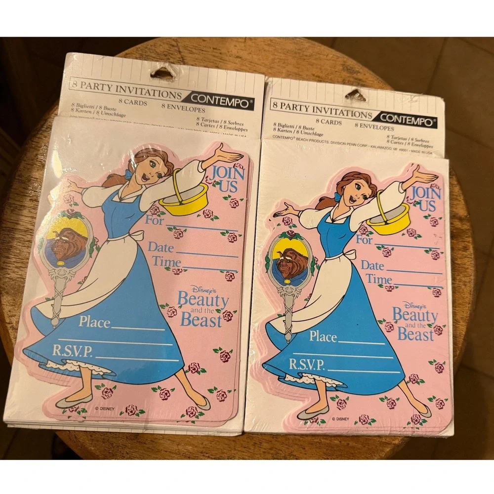 NOS Vintage Disney Beauty and the Beast Belle Party Invitations Set of 2